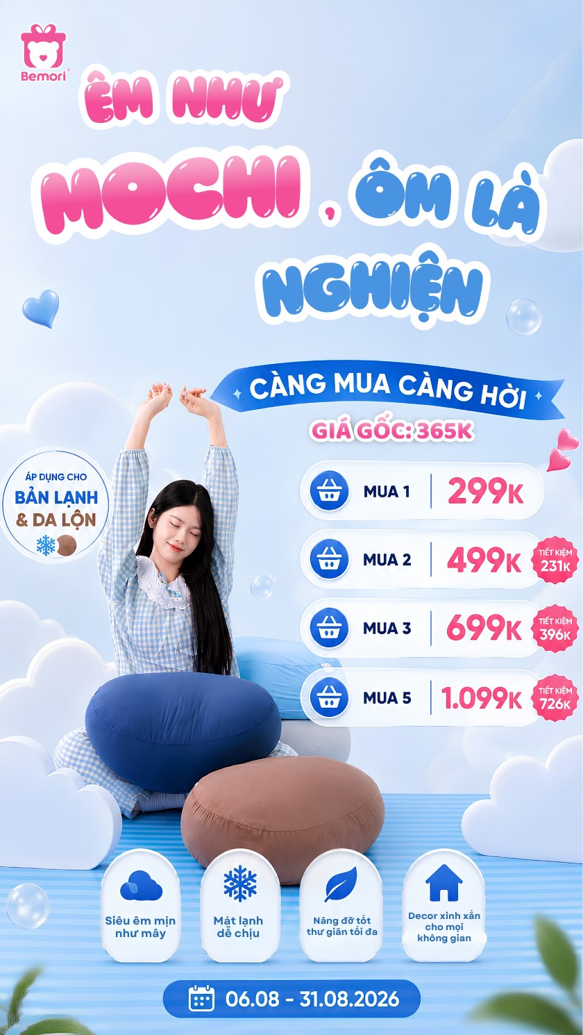 Gối Mochi Kem Lạnh Bemori – Chạm mát dễ chịu