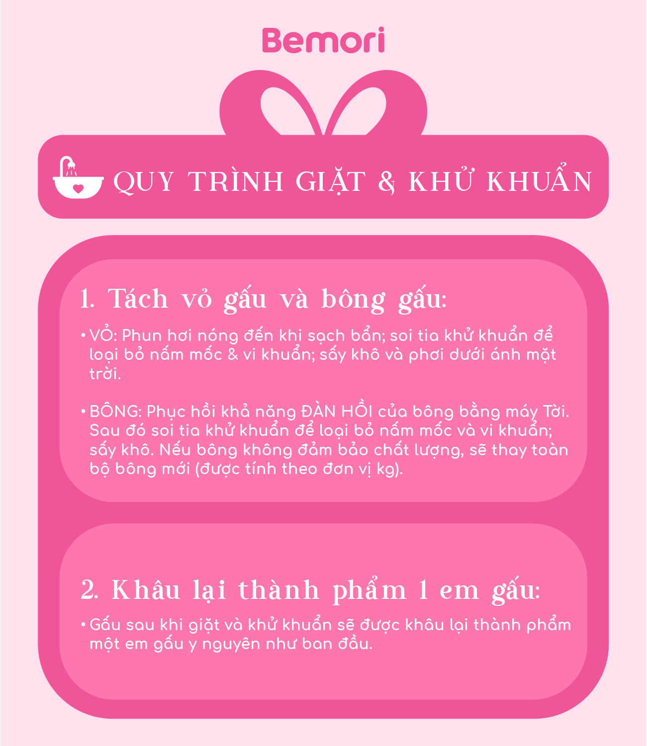 Quy trình giặt gấu và khử khuẩn tại Bemori