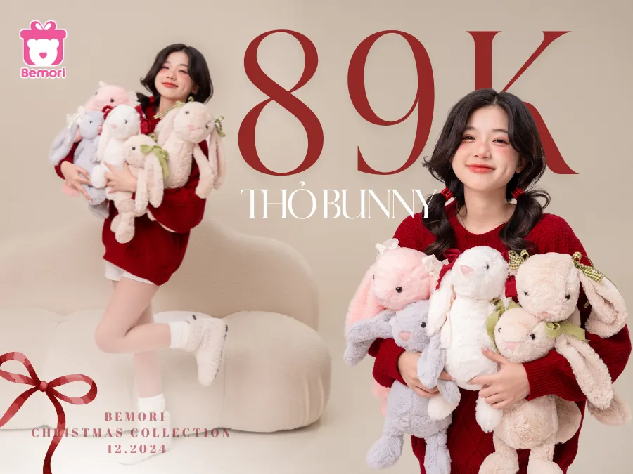Thỏ Bunny Tai Dài 89K – Bestie Ngọt Ngào Của Mùa Giáng Sinh