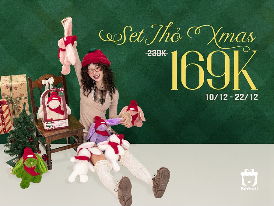 Set quà Thỏ bông Giáng sinh chỉ 169K tại Bemori